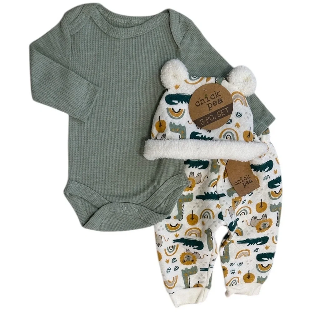 New Chick Pea Baby Boy 3 Piece Cozy Modern Boho Outfit Set 0-3 Months
